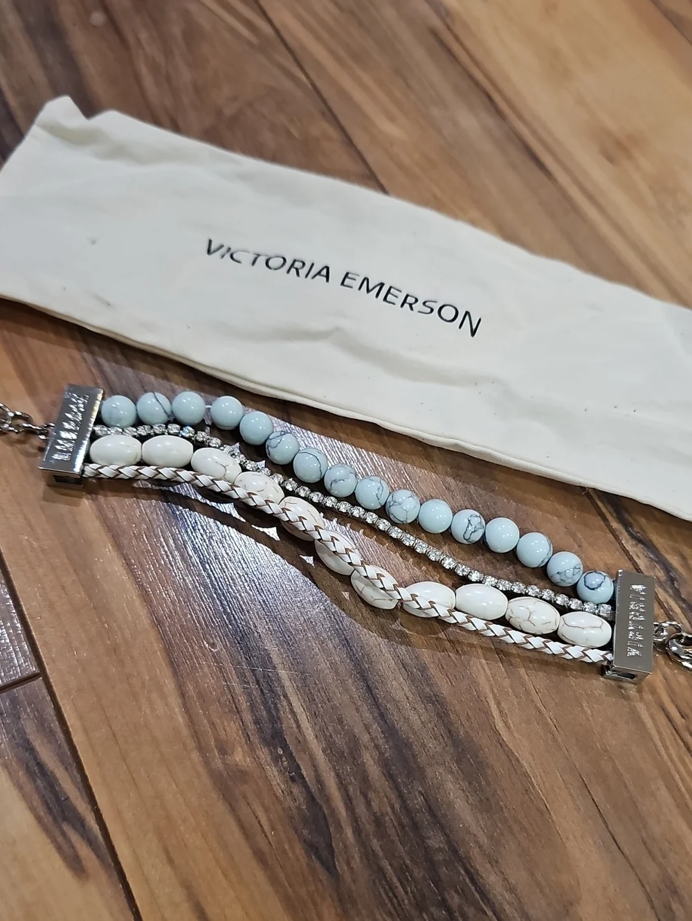 Victoria Emerson Layered White And Teal Bracelet
